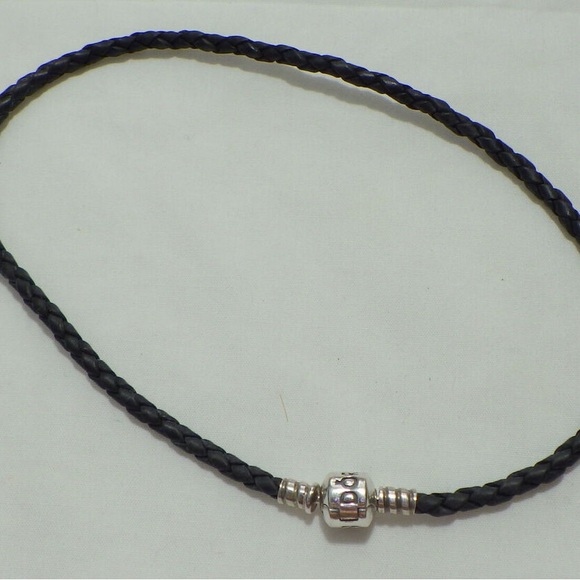 PANDORA VINTAGE BLACK BRAIDED LEATHER DOUBLE BRACELET BARREL CLASP 13 - Picture 5 of 6